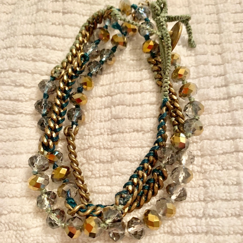Bead & Chain Multi-wrap bracelet, green